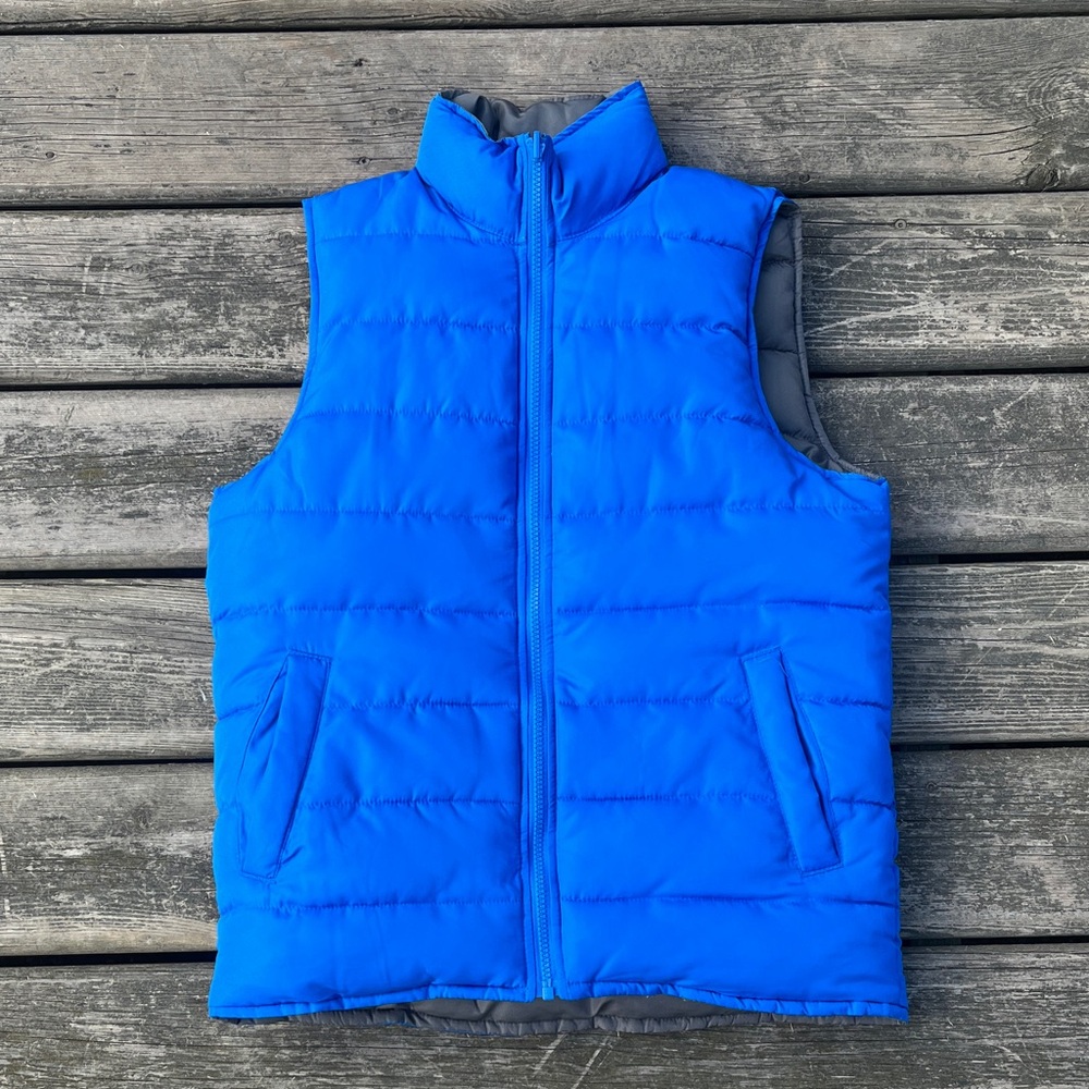 GAP Bright Blue /Gray Reversible Puffer Vest Unisex Mens XS